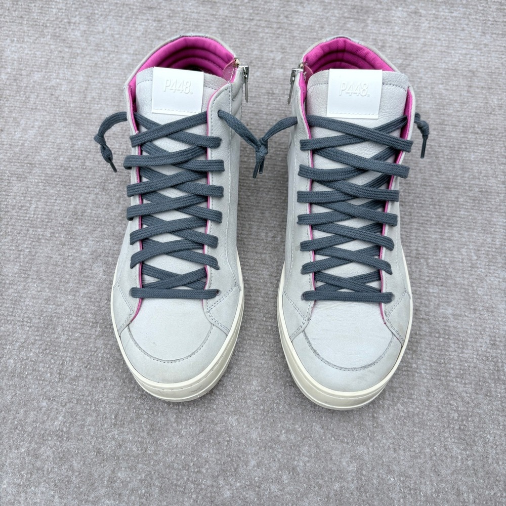 P448 Skate High Top Sneakers Grey Nubuck Pink Sole Side Zip EU 39